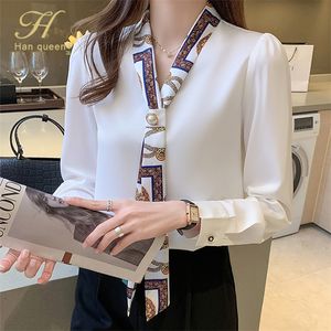 Х Хан Королева весенний шифон простые офисные леди блузка женская рубашка лук