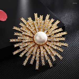 Pins Brooches Trendy Cubic Zircon Flower Brooch Pin For Women Clothing Accessories Sunflower Pearl Luxury Jewelry Year Gift Kirk22