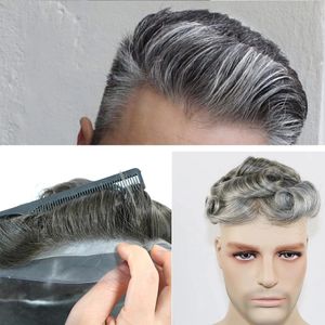 #1B65 Herren-Toupet, V-Schleife, Haarteil, dünnes Voll-PU-Echthaar, Perücke für Männer, 30 mm, wasserwelliges Haar, Prothese, 100 % menschliches Haarsystem