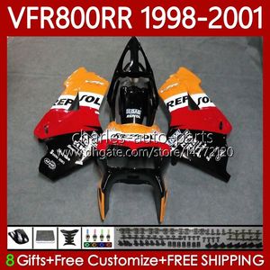 Fairings Kit för Honda Interceptor VFR800RR VFR 800RR 800 CC RR VFR800 98 99 00 01 Kropp 128no.54 800cc VFR-800 RR 1998 1999 2000 2001 VFR800R 98-01 Hot Repsol Bodywork