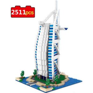 Bloklar 2511pcs Dünya Mimarisi Elmas Yapı Blokları Burj Al Arab Hotel 3D Model Diy Mini Tuğlalar Çocuklar İçin Hediyeler T230103