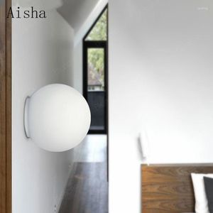 Wandleuchte, moderne LED-Wandleuchte, 14 cm, 25 cm, 35 cm, Globus, milchweiß, runder Glaskugelschirm, Dioscuri Parete, Deckenuntersicht
