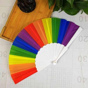 Sundries Handfans Fällande plast Rainbow Fan Hemdekoration Hantverk Steg Performance Wedding Party Decor Gift Homosexual Pride Festival