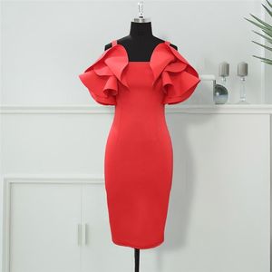 Casual Dresses Women Red Bodycon Ruffles Stylish Party Event Midi Dress Elegant Slim Vestido African Date Out Celebrate Occasion