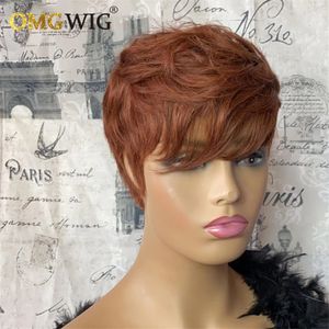 Honey Blonde Short Bob Pixie Cut Wig Natural Wave Brazilian Remy Human Hair Wig With Bangs For Women Full Machine Made