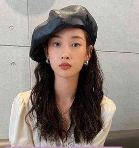 3 kolory duże rozmiary skórzane berety wysokiej jakości czysty kolor płaskie czapki zwykłe osobowość elegancka kobiety hat gorros J220722