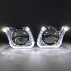 Other Lighting System Car Styling 2.5 Inch Square U LED Angel Eyes HID Bi-xenon Lens Lenses Shrouds For Headlight Projector DRL H1 H4 H7 Ret