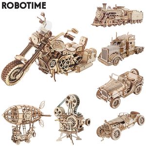 Robotime Rokr DIY 3D Ahşap Bulmaca Dişli Modeli Bina Kiti Oyuncaklar Çocuklar İçin Hediye Gençler 220715