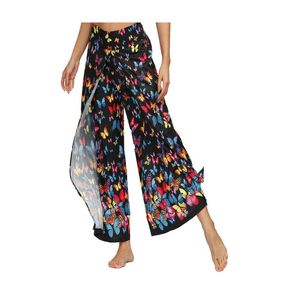 Lia do sono feminino Fork para as calças de perna larga da perna larga Casual cintura elástica do sono Pijama solto pijamas calça de verão