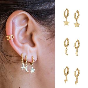 Baumeln Kronleuchter Vintage Gold gefüllt Ohrringe Mond Stern Kreuz Anhänger Piercing Ohrring Boucle D Oreille Femme Schmuck GroßhandelDangle