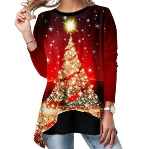 Christmas Tree Topping toptan satış-Kadınlar bluz gömlekleri Noel bluz gömlek kadın tee ağacı baskılı bayanlar üstleri rahat uzun kollu kadın camiseta mujer252b