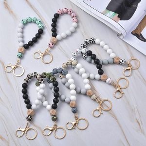 Beaded Strands Silicone Keychain Tassel Wood Pärlor Armband Keyring för kvinnor Multicolor Keys Accessories Trum22