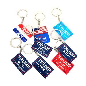 2024 Trump Falg Keychain Party Favor US Election Keychains Campaign Slogan Plastic Key Chain Keyring