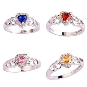 En Forma De Corazón Anillos Huecos al por mayor-Anillos en forma de corazón de múltiples colores Lady Lady Ring Wedding Ring Love Heart Hollow Out Fashion Jewelry