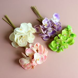 8-Head Feel Pu Phalaenopsis Flower Simulation Bouquet Bride Married Holding Diy Flower Arrangement Materials Artificial Orchid Head