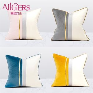 Avigers Velvet Leather Patchwork Cushion Covers Navy Blue Yellow Gray Throw Case for Living Room Bedroom Sofa Car