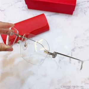 メンズシルバーリムレス眼鏡フレーム光学メガネアイウェア眼鏡Sonnenbrille Square with Box W220423