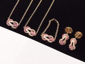 Ny 2021 Fashion Pink Zircon Stone Earnings Armband Ring Necklace Chance Infinie Cross Lucky 8 Jewelry Set Knot France Bijoux