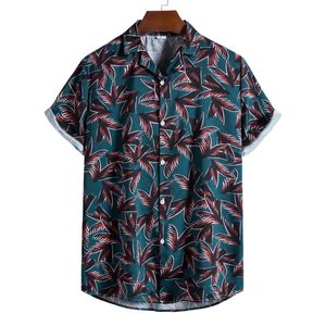 Männer Casual Hemden Grün Blumendruck Baumwolle Leinen Hemd Männer 2022 Sommer Slim Fit Kurzarm Hawaiian Strand Party XXLMen's