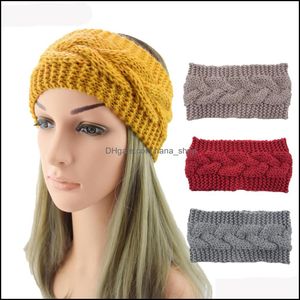 Headbands Hair Jewelry Winter Warmer Ear Knitted Headband For Lady Women Crochet Wide Stretch Solid Hairband Headwrap Accessories Drop Deliv