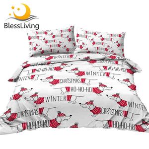 BLESSLIVING JULTY DUVET COVER SET DACHSHUND CONTESTER COVER CUTE DOG RÖD VIT BEDCLOTHES Cartoon Puppy Sängkläder Set Dropship G220215