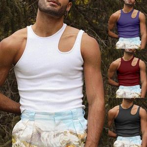 Erkek tankı chic erkekler gömlek tops katı renk slim fit kazak kolsuz yuvarlak boyun partiler için özel asimetrik seksi üst