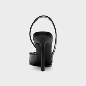 2022 Nuovi eleganti tacchi ad alto puntello scarpe in plastica nera moda tacco a tacco a tacco da donna