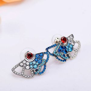 Authentic 925 Sterling Silver Blue & Pink Fan Statement Stud Earrings luxury for Women Girls Gift Earring Fit Pandora Fashion Jewelry Brincos 298195SRUMX