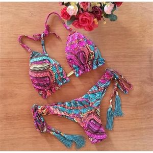 Bikini kvinnors baddräkt badkläder kvinnlig sexig bikinis set push up simning baddräkt bohemiska kvinnor swumsuit 2 stycken uppsättningar 220504