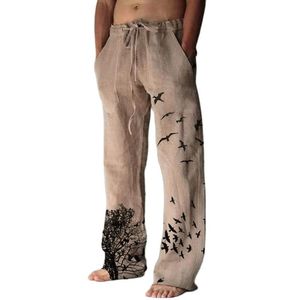 Men Pants Casual Stylish Flying Bird Print Lace Up Mid Waist Vintage Long Male Trousers Streetwear Autumn Winter 220719