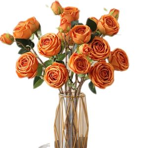 Decorative Flowers & Wreaths 5pcs Faux Round Rose Flower Branch Silk 3 Heads Oil Painting Effect Rosa Stem For Wedding Home Floral Decoratio