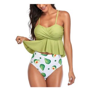 Conjunto de roupa de banho feminina Leaf Beach Biquíni estilo split com babados cintura alta saia maiô roupa de banho tankinis mini
