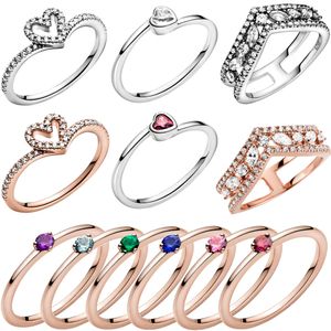 Nya populära 925 Sterling Silver Colored Solitaire Heart Rings Women's Jewelry Engagement Anniversary Presents