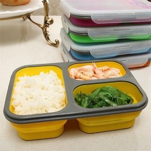 1100 ml Silikon zusammenklappbarer Lunchbox großer Kapazität Schüssel Mittagessen Bento Box Falten Sie Lunchbox umweltfreundlich T200111