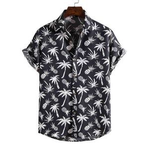 Erkek vintage ananas palmiye ağacı baskı plajı aloha gömlekleri hipster siyah kısa kollu hawaii gömlek erkek parti tatil giyim l220704