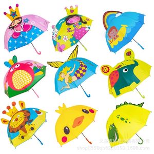 Cute Cartoon Kids Umbrella Animation Creative Long-Handled 3D Ear Modeling Children's Umbrella For Boys Girls 8K Sunshade 220707