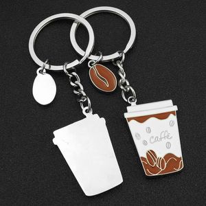 Keychains Painting Coffee Beans Mugs Metal Key Ring Men Women Car Chain Barista Company Promotional Gifts