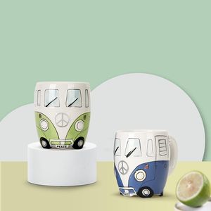 Mugs 400ml Bus Mug Cute Cartoon Handcrafted Ceramic Bottle With Handle Hand-painted Children's Cup Milk Glass In The Shape Of A CarMugs