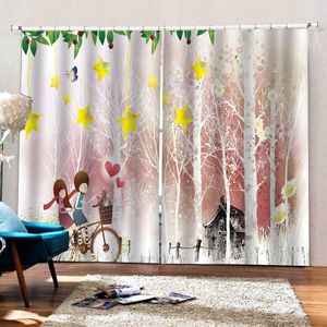 Fashion High quality black silk material curtain love woods Blackout cortinas for bedroom Living Room Windows darken the room cortina