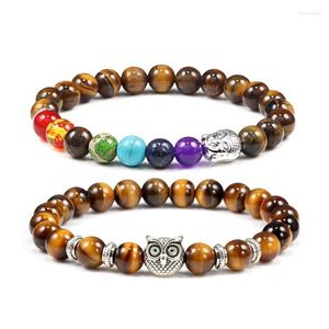 Beaded Strands Men Women Natural Tiger Eye Stone Bracelet Healing 7 Chakra Strand Reiki Buddha Yoga Prayer Charm Jewelry Pulseira Lars22