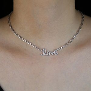 Neue Trend-Link-Ketten-Buchstabe-Liebe-Anhänger-Halskette für Hip-Hop-Frauen-Schmuck mit cz-gepflasterten Anhänger-Halsketten, Großhandel mit anfänglichen Namensschmucksachen