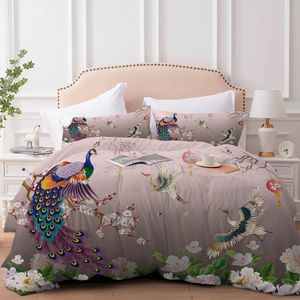 Zestawy pościeli Peacock Deluxe Quild Cover 3D Zestaw Floral Birds Elegancki kołdra dla dorosłych King Twin Single Single Pełny rozmiar 240x220Bedding