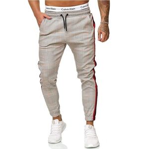 Men s Stripe Pants Casual Loose Pencil Slim Fit Plaid Side Skinny Jogger High Quality 220719