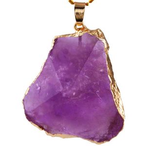 Pendant Necklaces Natural Raw Amethyst Rock Quartz Healing Rough Crystal Stone Charms For Jewelry Making DIY Necklace AccessoriesPendant