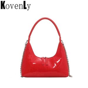 Shopping Bags Vintage Hobo Bags For Woman Fashion Leather Retro Red Bagute Bags Lady Armpit Shoulder Bag French Style Handbag And Purse 220324
