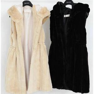 Women's Vests Women Fur Vest Faux Coat Medium-long With A Hood Slim Cashmere Overcoat Female Luci22