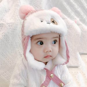 Children's Hat Plush Warmth Newborn Soft Woolen Pink Caps Autumn And Winter Baby Beret Hats Ear Muff Accessories 11 5dm E3