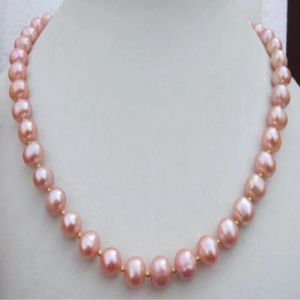 Hand knotted necklace natural 9-10mm pink freshwater pearl sweater chain nearly round pearl 18inch