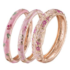 Bangle Gold Tone Bracelet Hinge Enamel Pink Rose Vintage Women's Birthday Gift 55C34Bangle