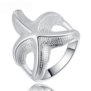 925 Sterling Silver Starfish Ring Classic for Women Fashion Wedding zaręczynowy Party Prezentacja Prezent Urok Biżuteria